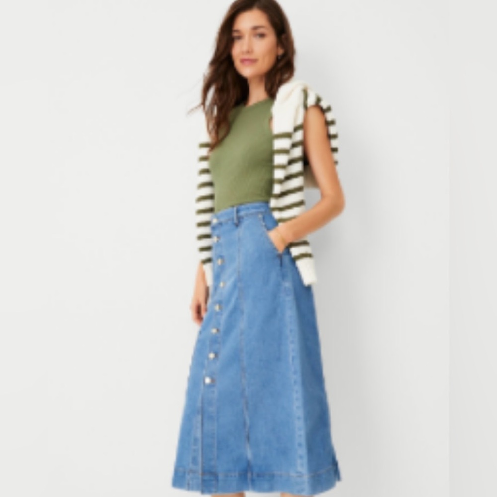 Ann Taylor AT weekend button front maxi denim skirt